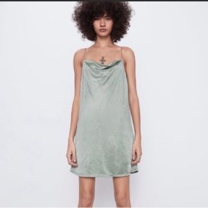 Zara New w/o Tags Satin Effect Strappy Sage Green Dress, Size Medium
